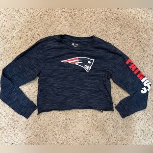 Women's New England Patriots NFL Navy Cropped Long Sleeve T-Shirt Rolled Raw Hem